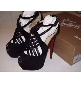 Christian louboutin Designer Black Suede High Heel Platform Sandals
